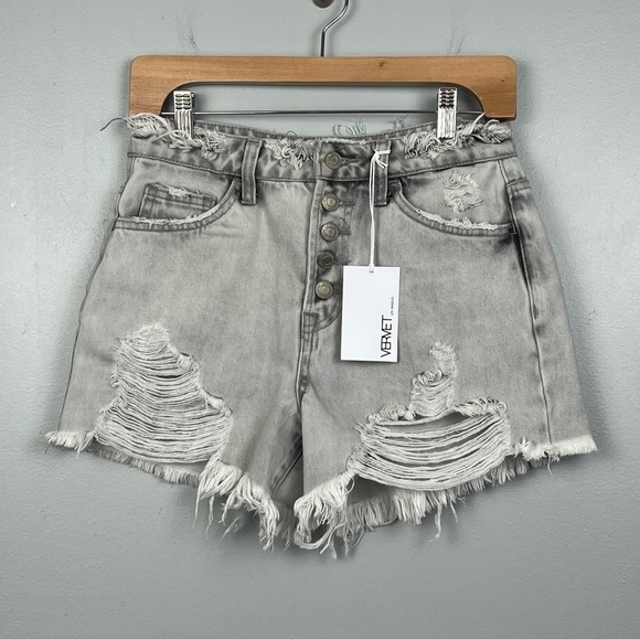 NWT Vervet The Blake gray 100% cotton distressed buttonfly Shorts, small. - Picture 1 of 10